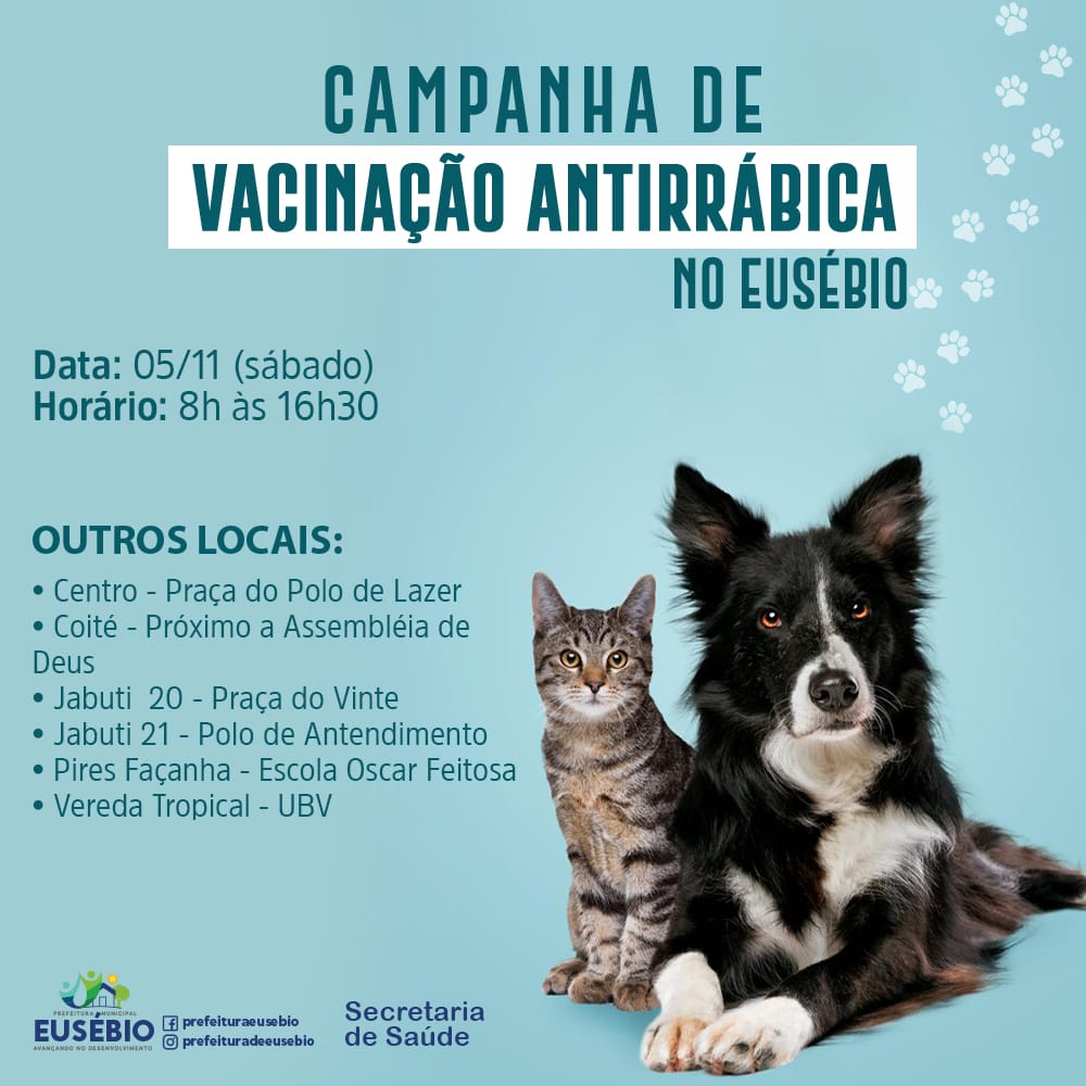 Campanha de Vacinação Antirrábica acontece neste sábado (05/11) no Eusébio