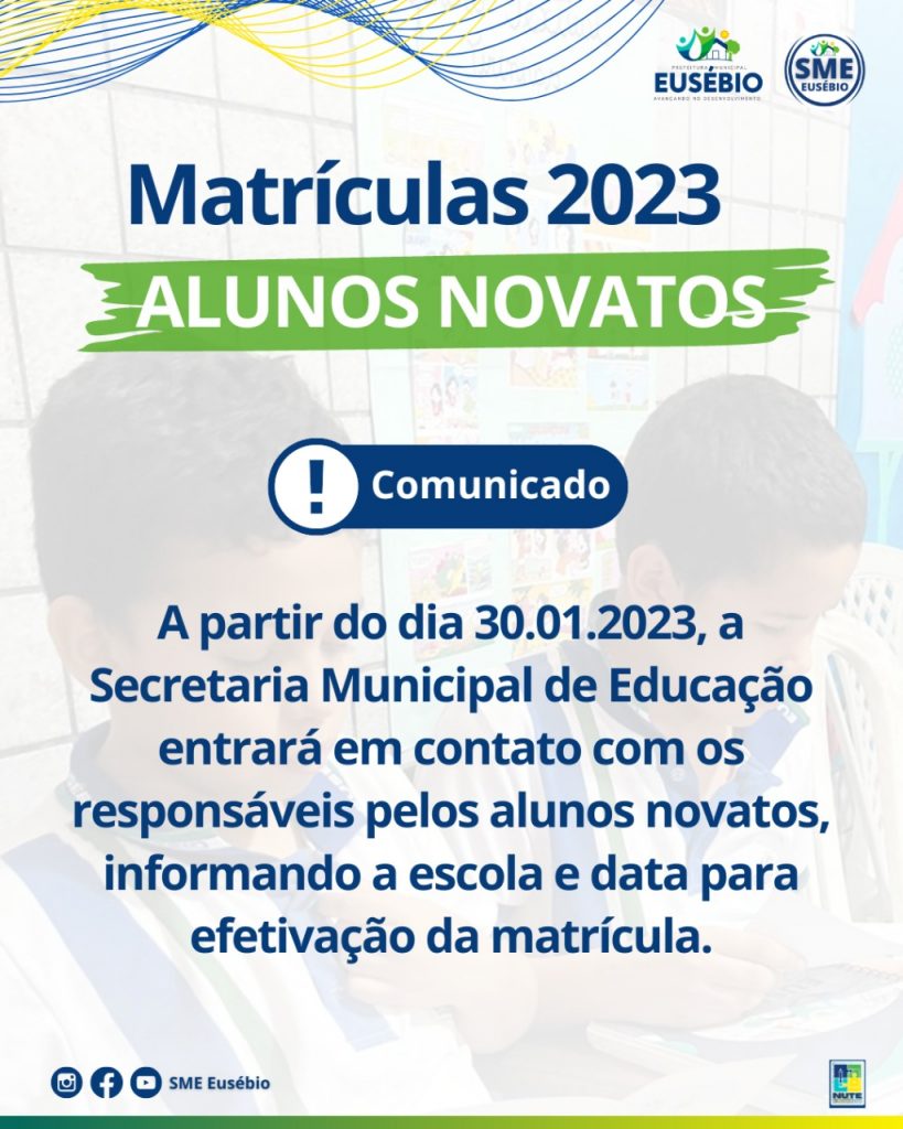 Secretaria de Educação de Eusébio inicia nova fase da matrícula de alunos novatos, a partir do dia 30 de janeiro
