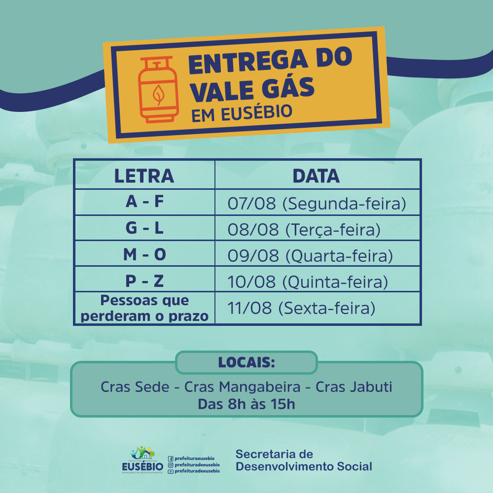 Prefeitura de Eusébio entrega Vale Gás a partir do dia 7 deste mês